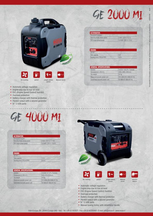 Mosa - GE 4500 MI Inverter SX AVR Petrol Single Ranged Generator Set