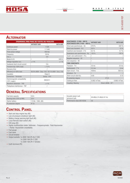Mosa - GE S-6500 YDT AVR Open Range - Silenced Diesel Three Phase Generating Set - 3000 rpm